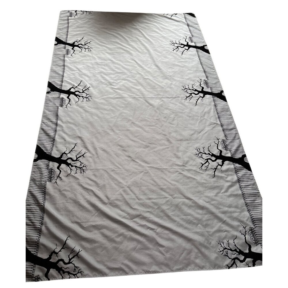 Spooky Haunted Tree Tablecloth 60"x104" Gray Black Gothic Fence Design Halloween